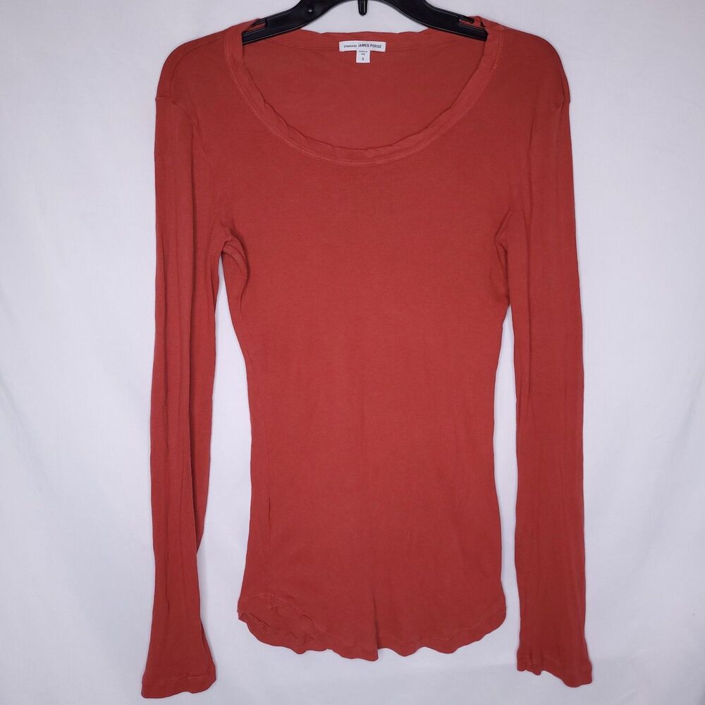 James Perse T Shirt Womens 3 Large Red Ribbed Long Sleeve Supima Cotton
